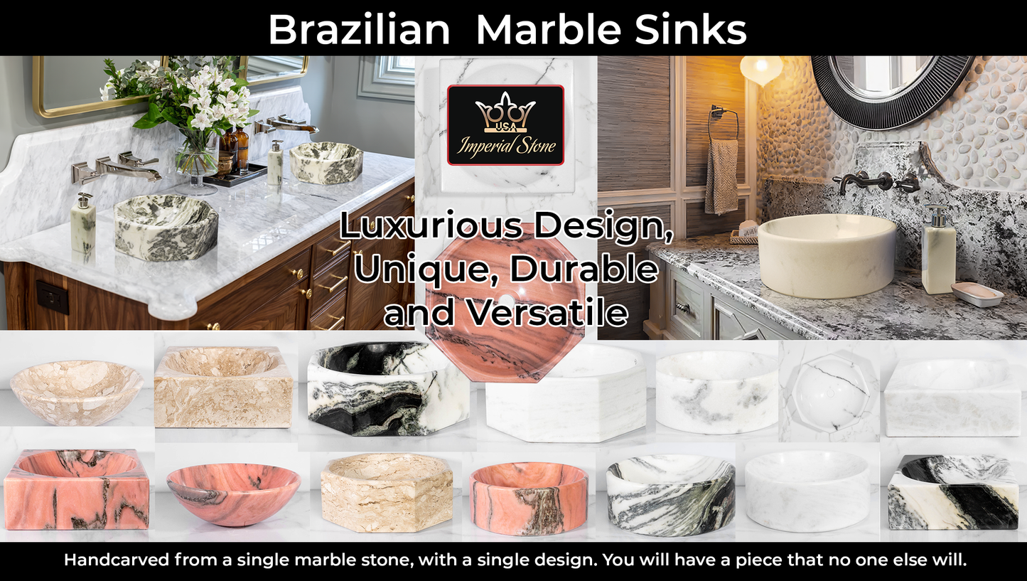 Exotic White Octagonal Marble Sink – with a free marble soap dispenser