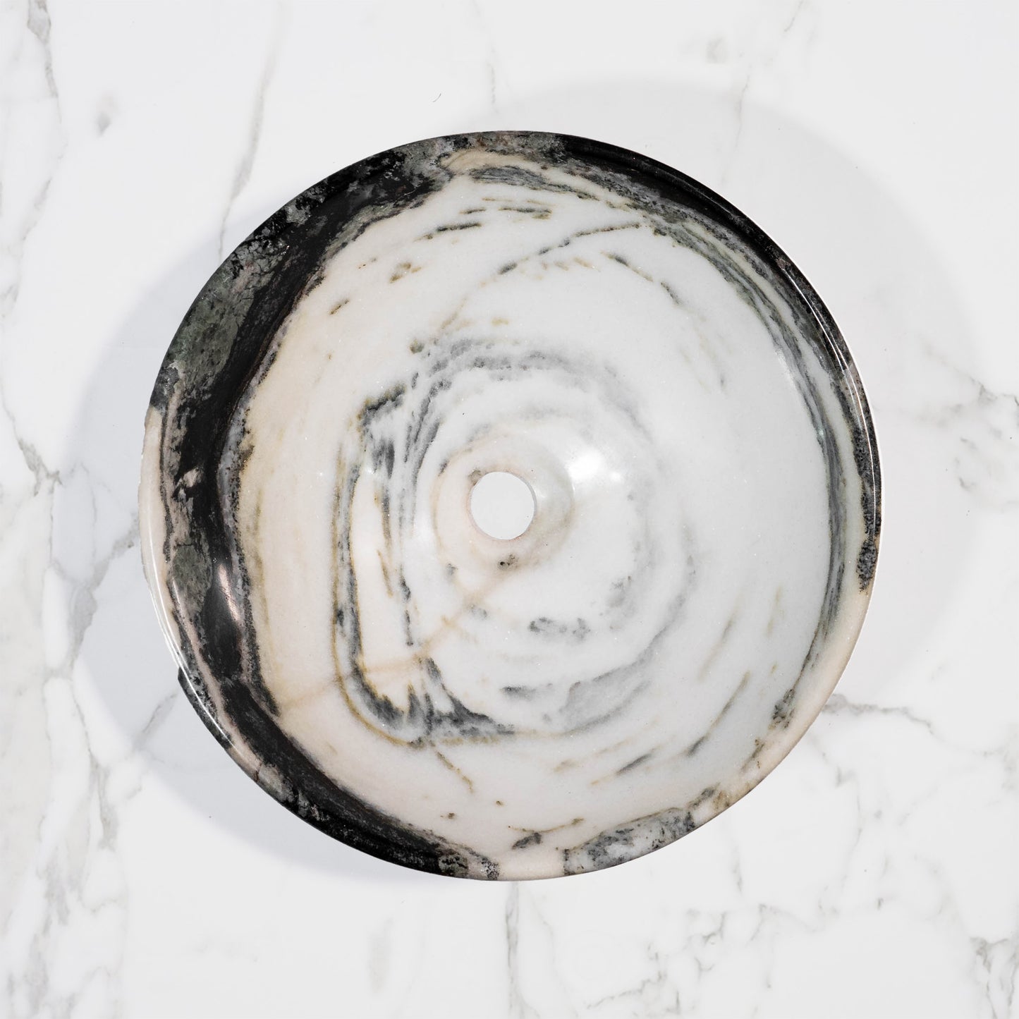 Exotic White Cylindrical Marble Sink – with a free marble soap dispenser