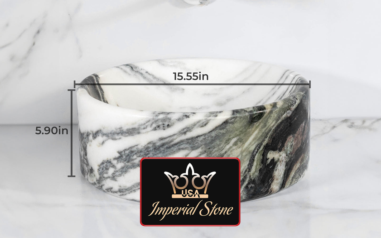 Exotic White Cylindrical Marble Sink – with a free marble soap dispenser