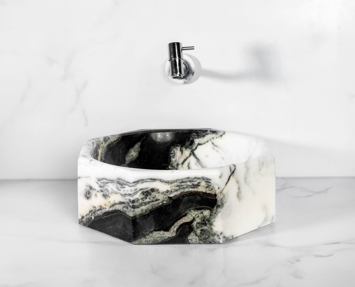 Exotic White Octagonal Marble Sink – with a free marble soap dispenser