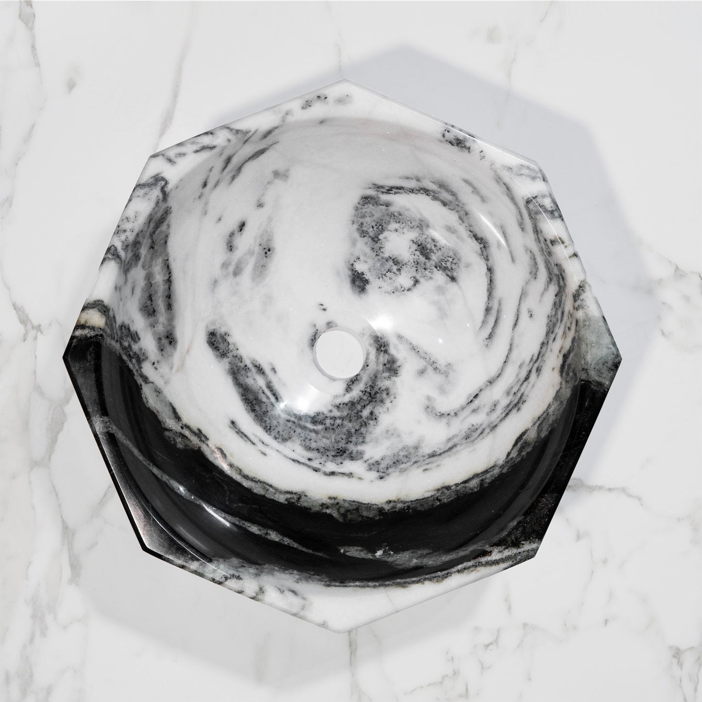 Exotic White Octagonal Marble Sink – with a free marble soap dispenser