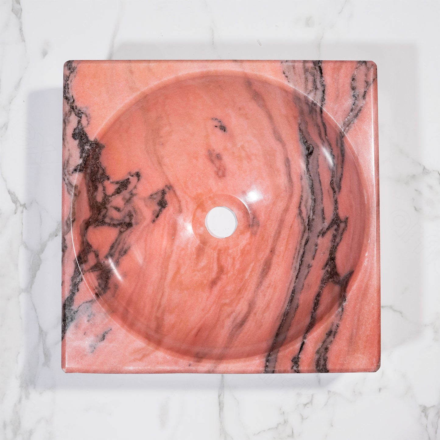 Rose Bahia Square Marble Sink – with a free marble soap dispenser