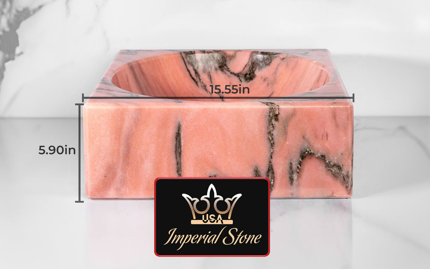 Rose Bahia Square Marble Sink – with a free marble soap dispenser