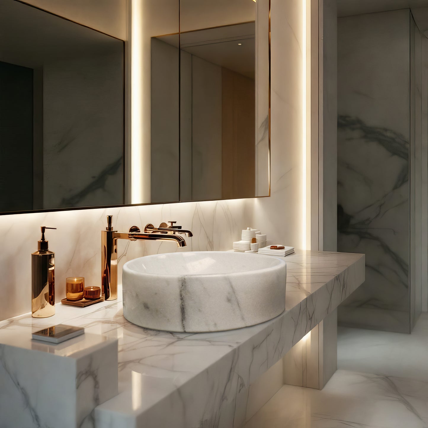 Carrara White Square Marble Sink – with a free marble soap dispenser