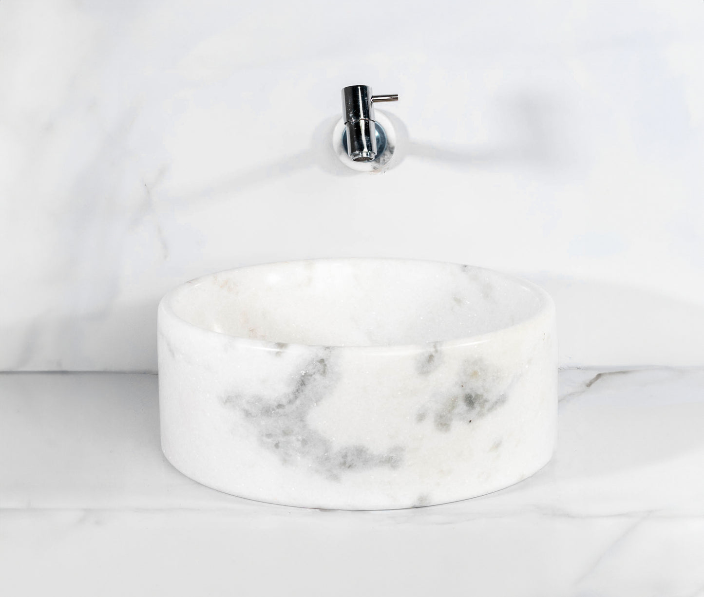 Carrara White Octagonal Marble Sink – with a free marble soap dispenser