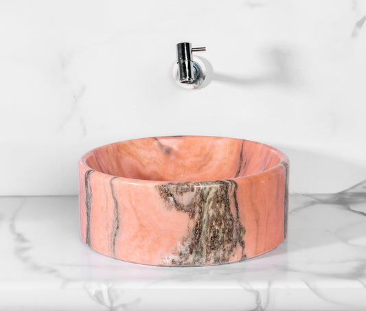 Rose Bahia Cylindrical Marble Sink – with a free marble soap dispenser