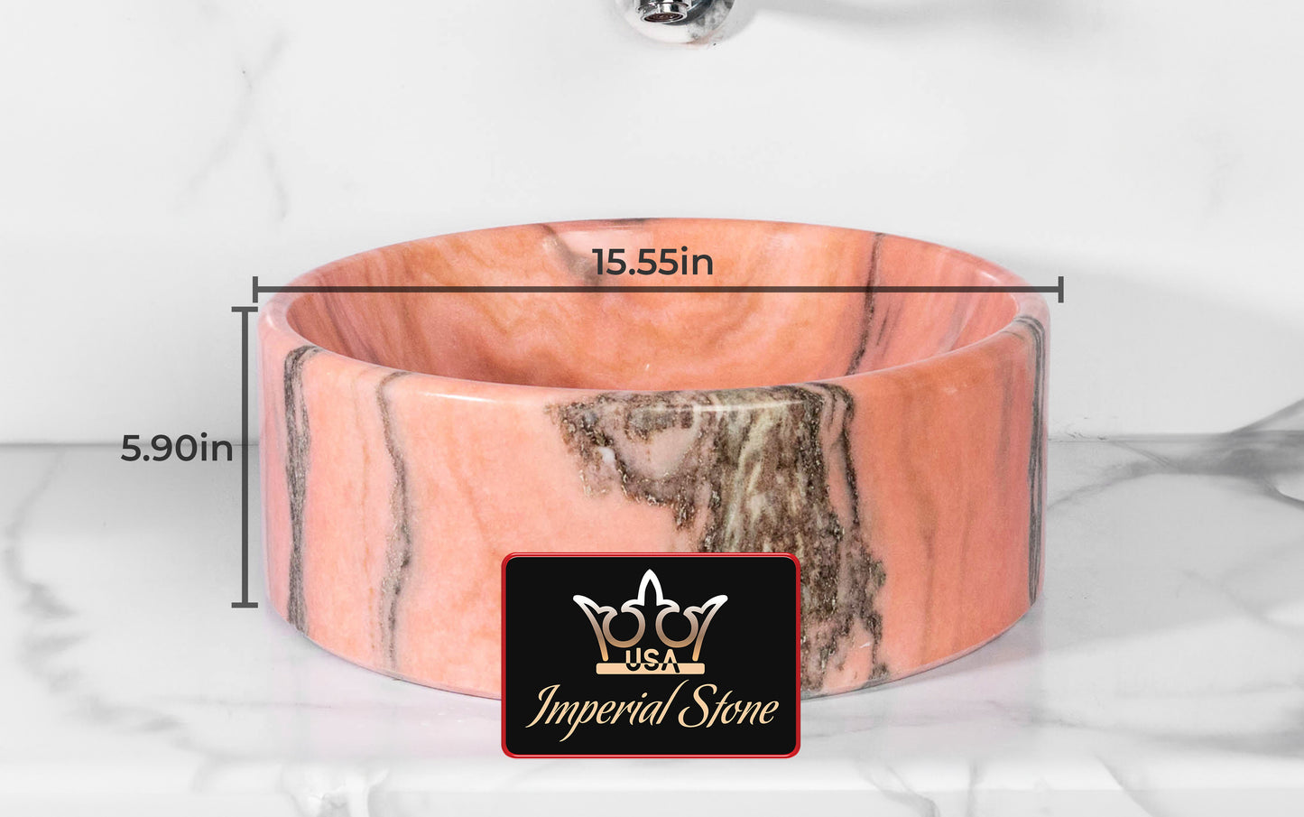 Rose Bahia Cylindrical Marble Sink – with a free marble soap dispenser