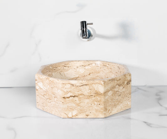Bahia Beige Octagonal Marble Sink – with a free marble soap dispenser