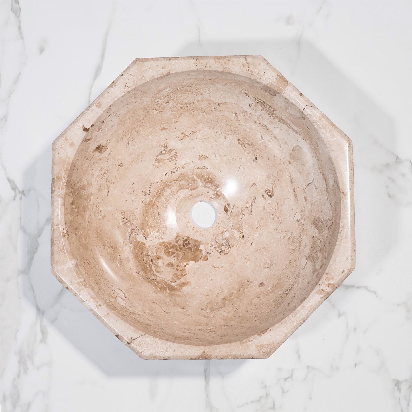Bahia Beige Octagonal Marble Sink – with a free marble soap dispenser