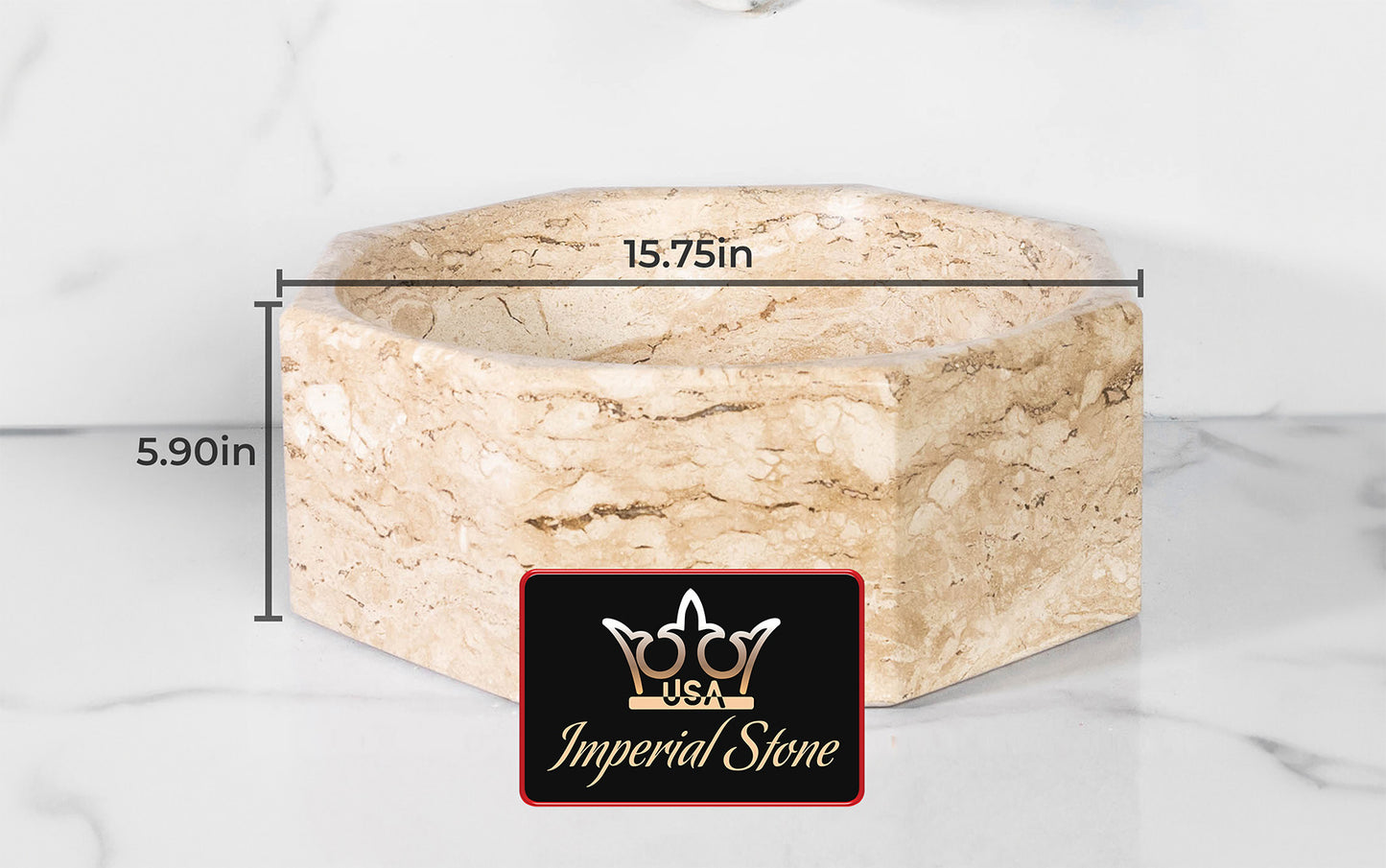Bahia Beige Octagonal Marble Sink – with a free marble soap dispenser