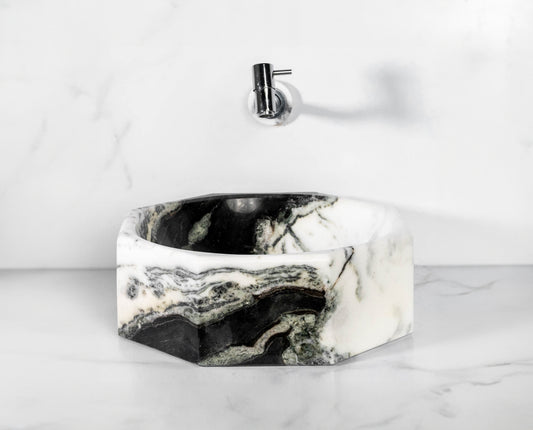 Exotic White Octagonal Marble Sink – with a free marble soap dispenser