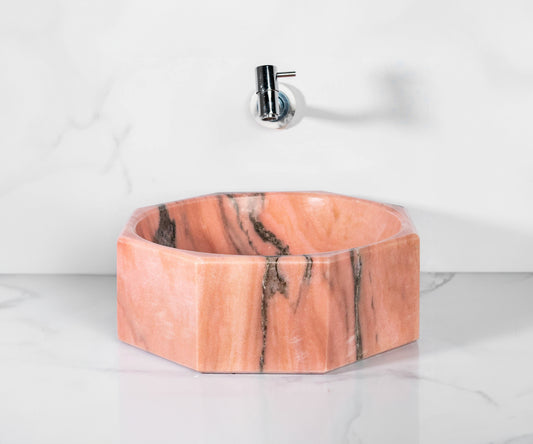 Rose Bahia Octagonal Marble Sink – with a free marble soap dispenser