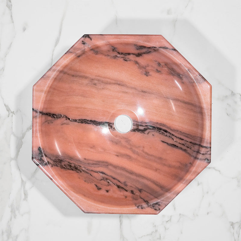 Rose Bahia Octagonal Marble Sink – with a free marble soap dispenser