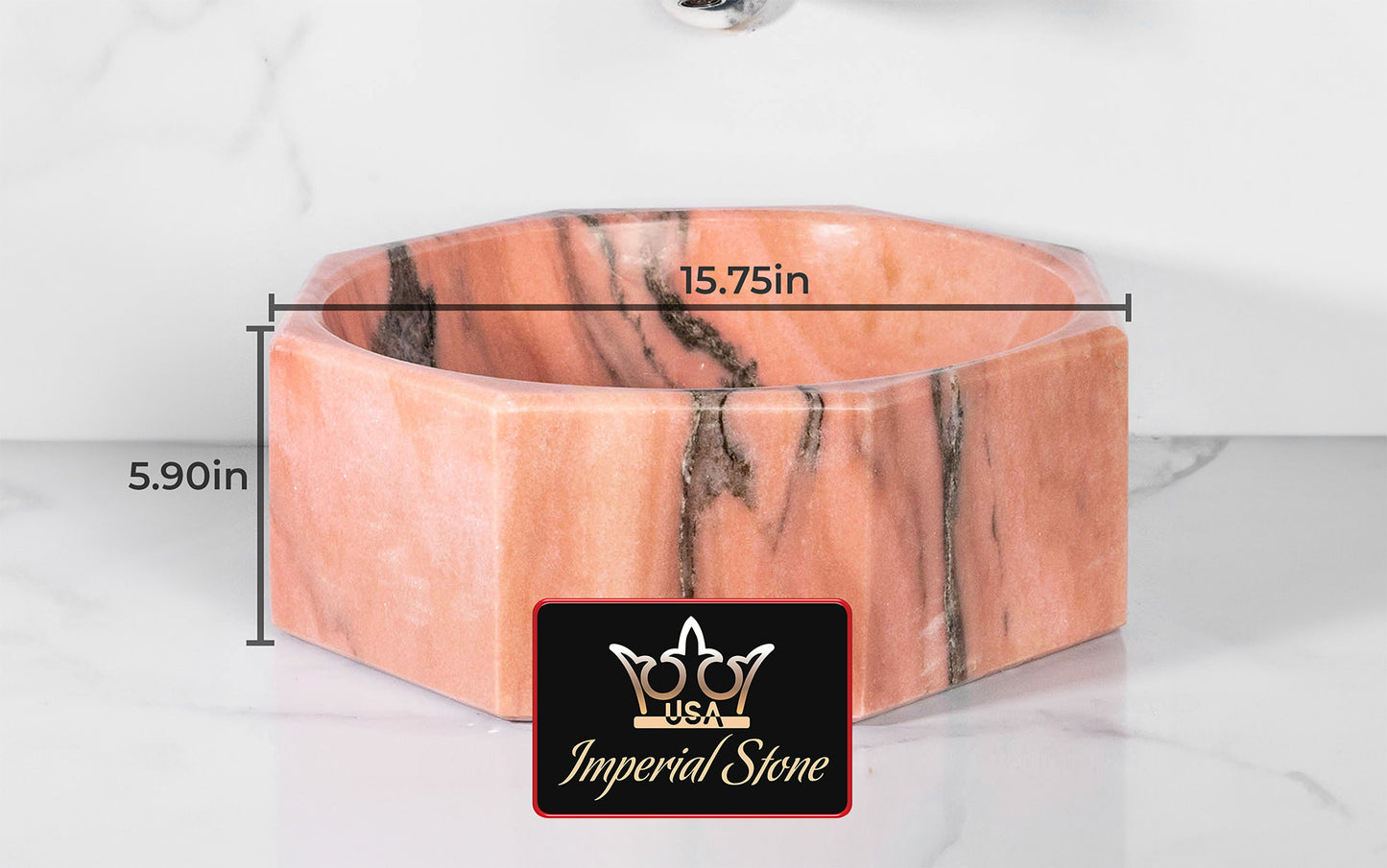 Rose Bahia Octagonal Marble Sink – with a free marble soap dispenser