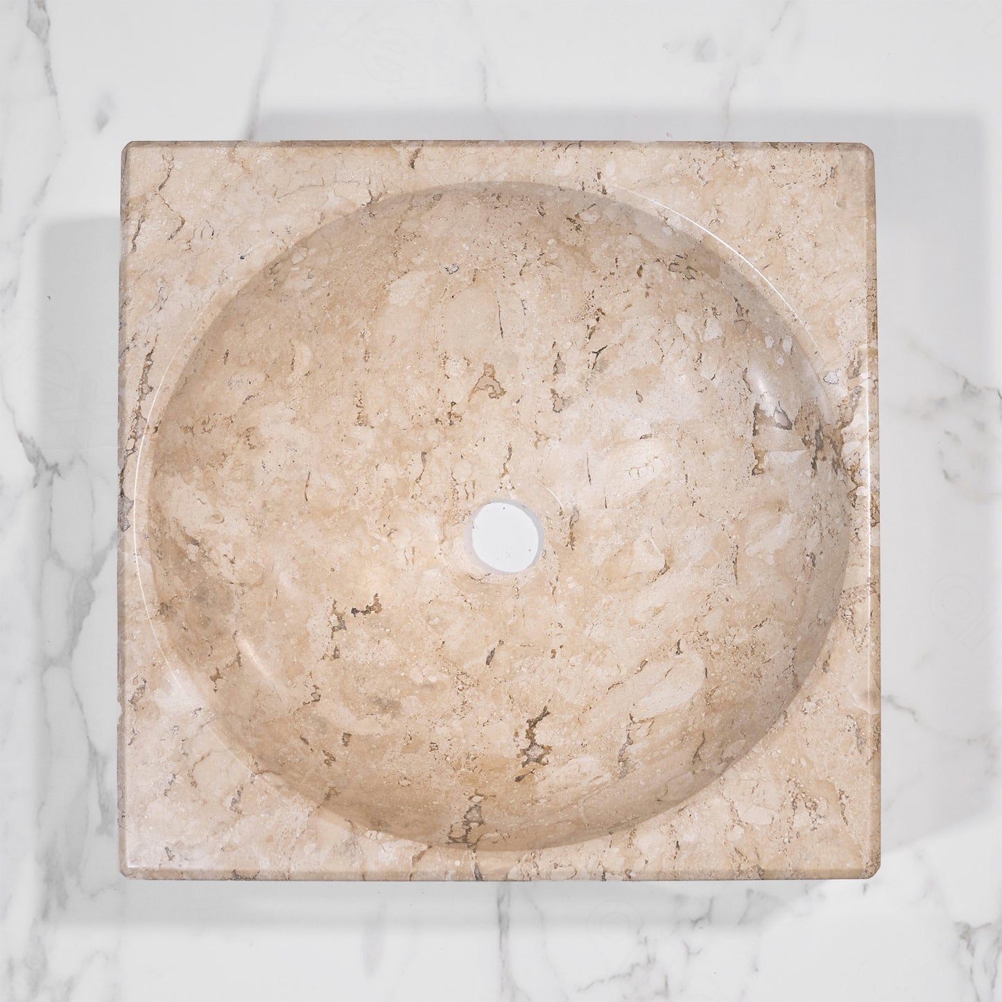 Bahia Beige Square Marble Sink – with a free marble soap dispenser