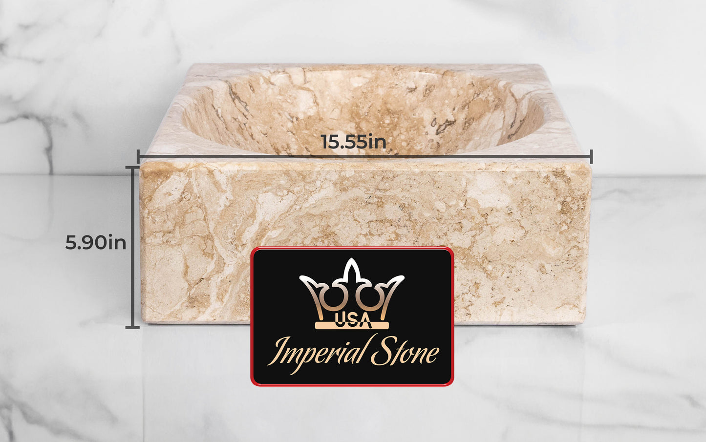 Bahia Beige Square Marble Sink – with a free marble soap dispenser