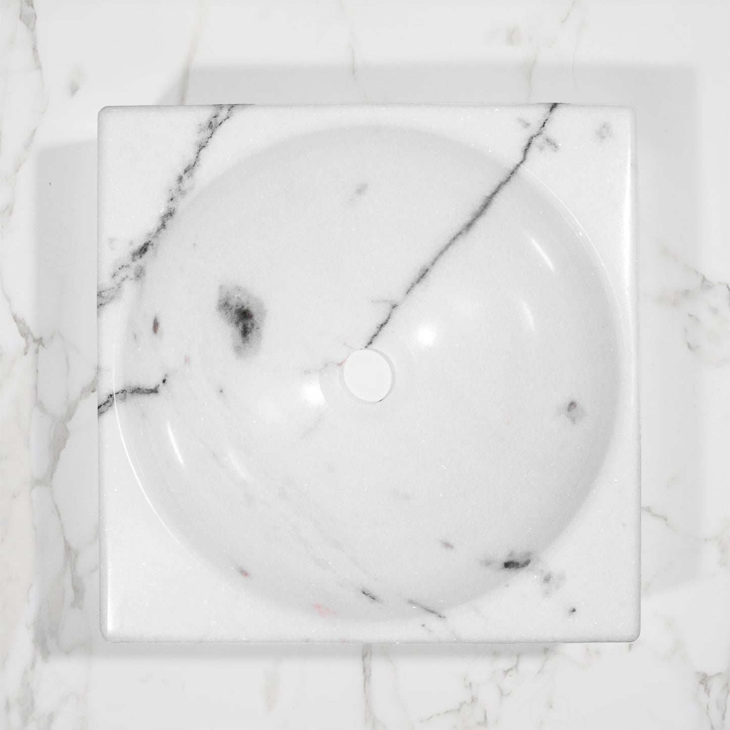 Carrara White Square Marble Sink – with a free marble soap dispenser
