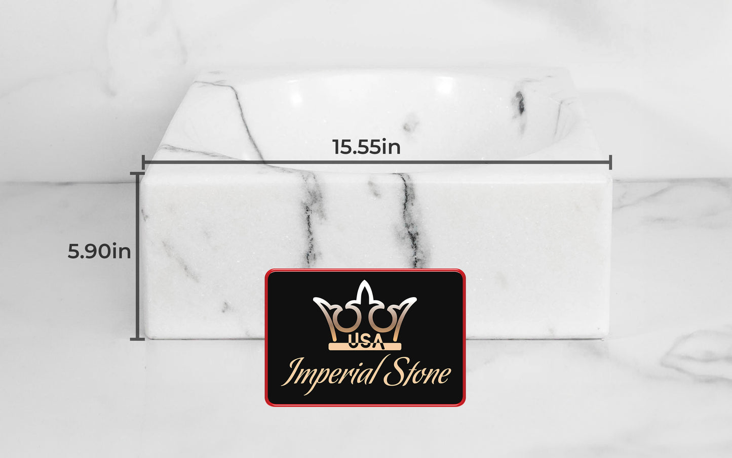 Carrara White Square Marble Sink – with a free marble soap dispenser
