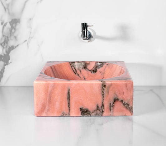 Rose Bahia Square Marble Sink – with a free marble soap dispenser