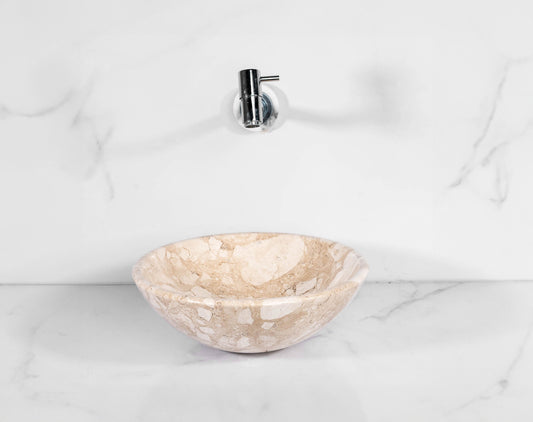 Small Round Sink – Beige Bahia – with a free marble soap dispenser