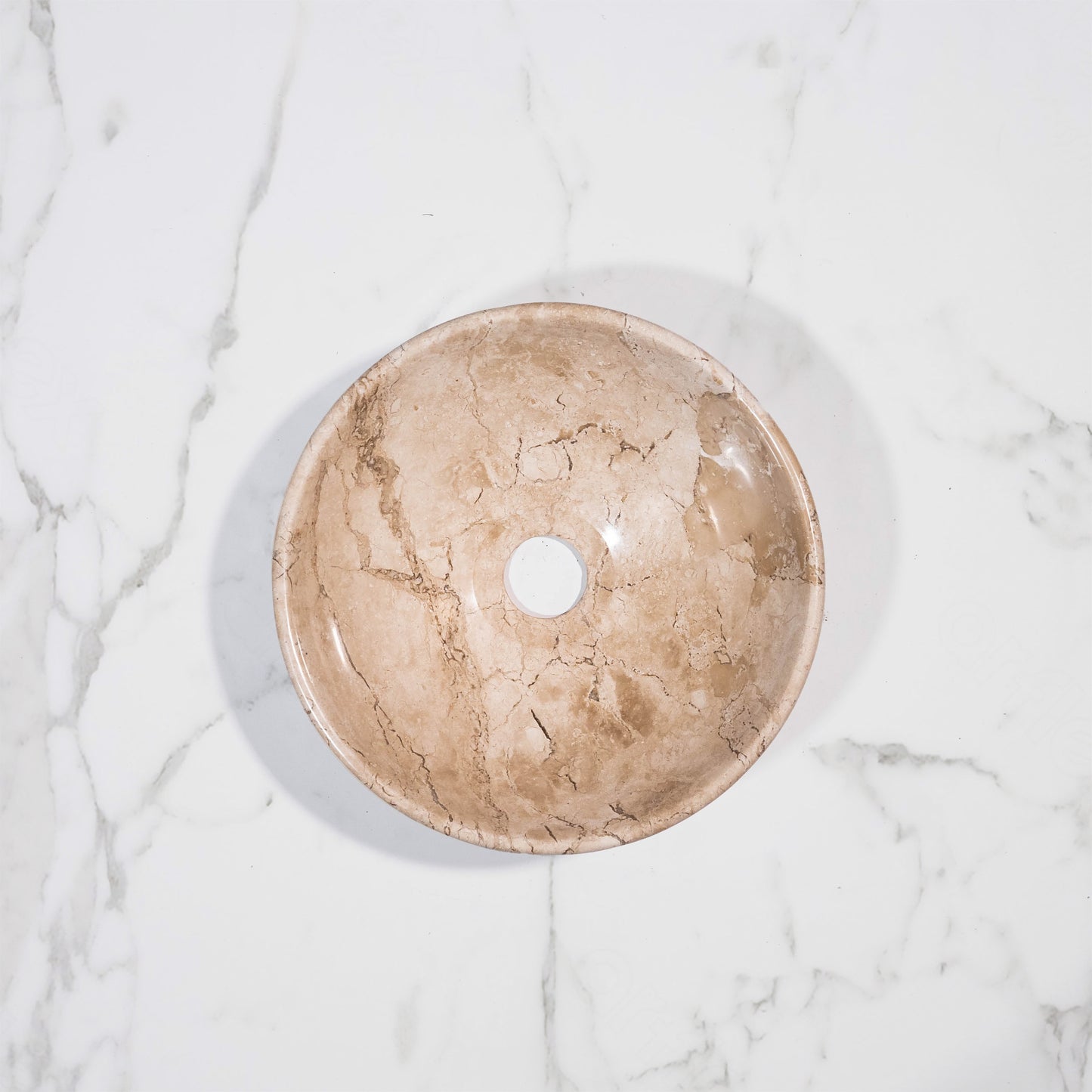 Small Round Sink – Beige Bahia – with a free marble soap dispenser